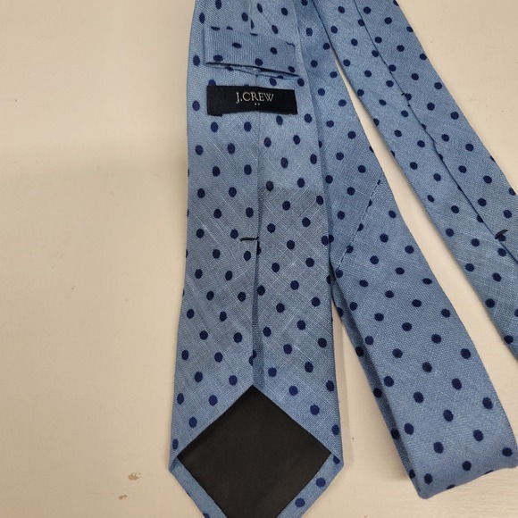J.Crew Mens Tie Blue Linen Navy Polka Dot Classic Necktie - Picture 2 of 4